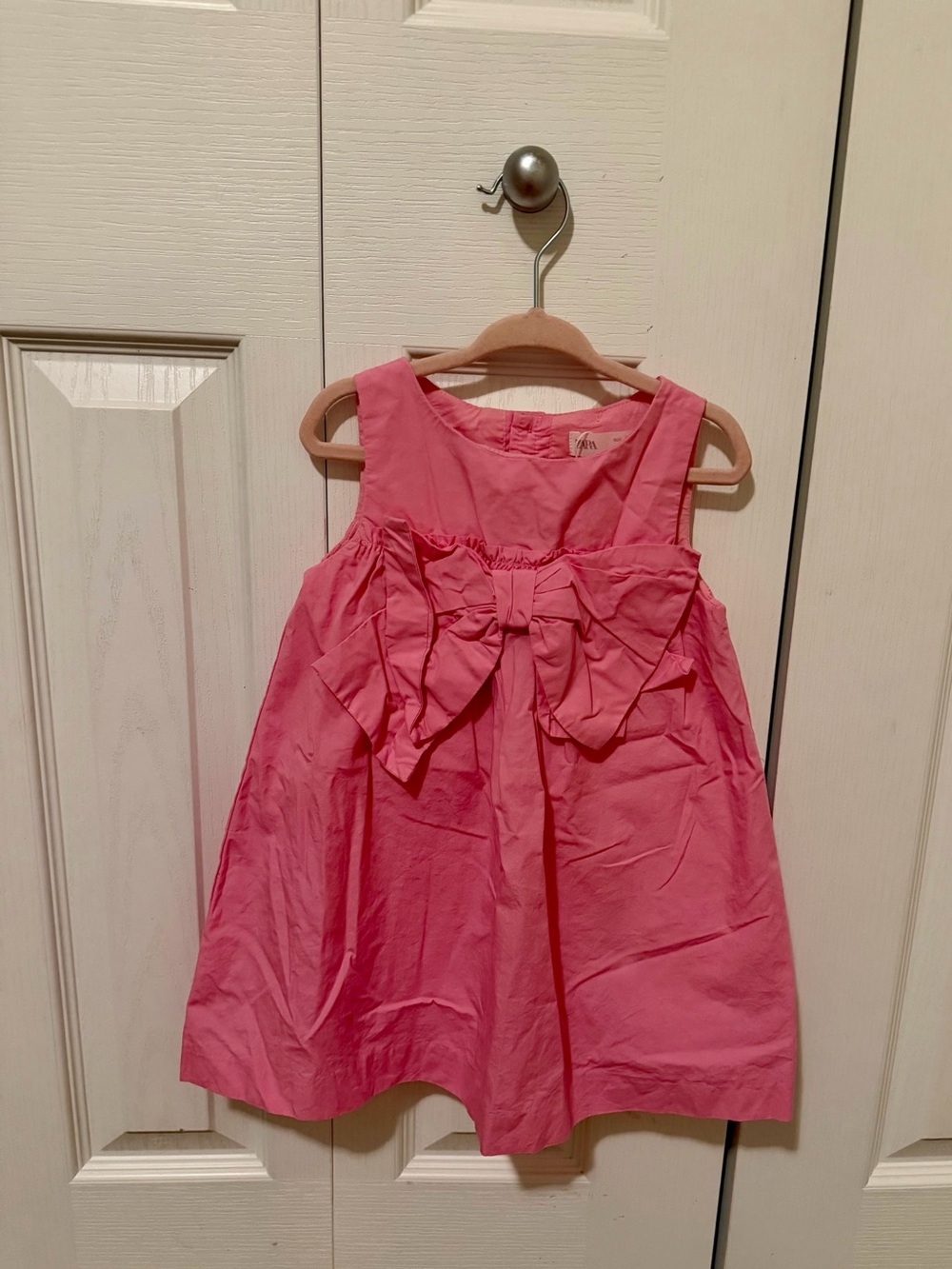 Zara Girls Coral Pink Bow-Front Sleeveless Dress